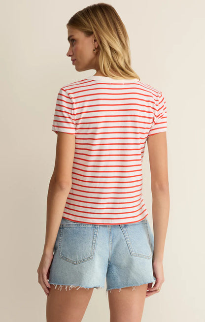 Junie Striped Tee - Lychee Red