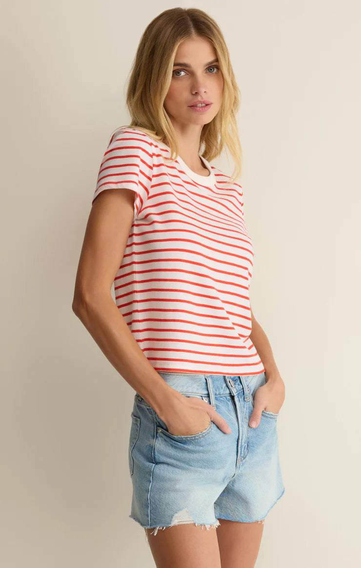 Junie Striped Tee - Lychee Red