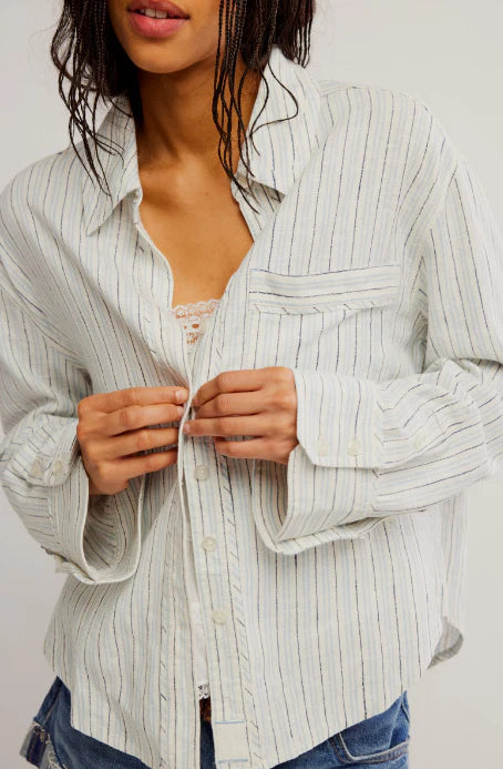 Striped Linen Laurel Button Down - Ivory Combo