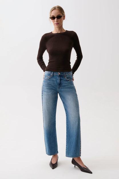Lexi Star Studded Mid Rise Bowed Jeans