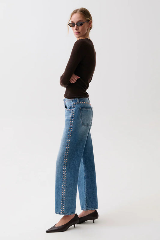 Lexi Star Studded Mid Rise Bowed Jeans
