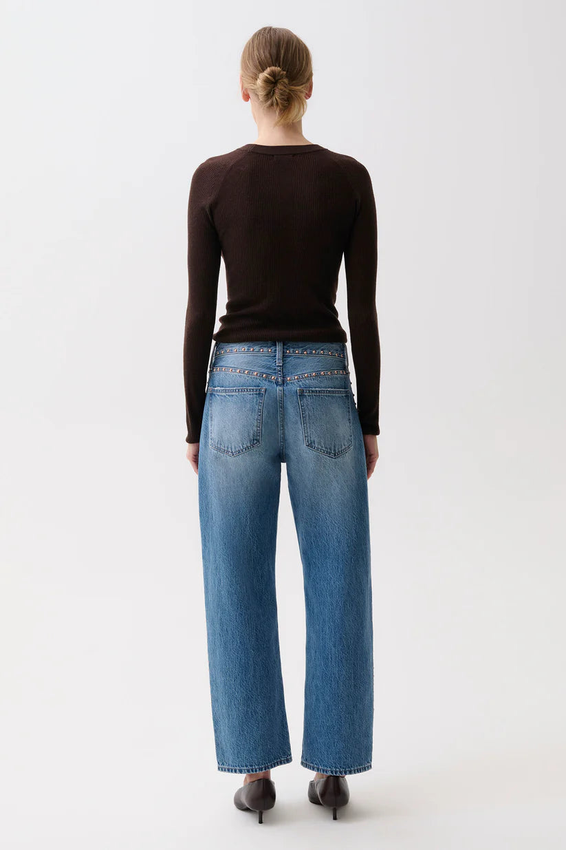 Lexi Star Studded Mid Rise Bowed Jeans