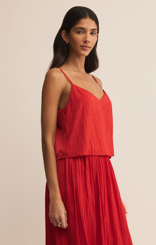 Fiore Red Crinkle Satin Tank