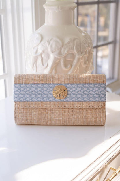 Straw Clutch - Blue Ocean Band with Sand dollar