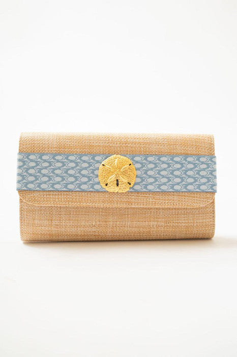 Straw Clutch - Blue Ocean Band with Sand dollar