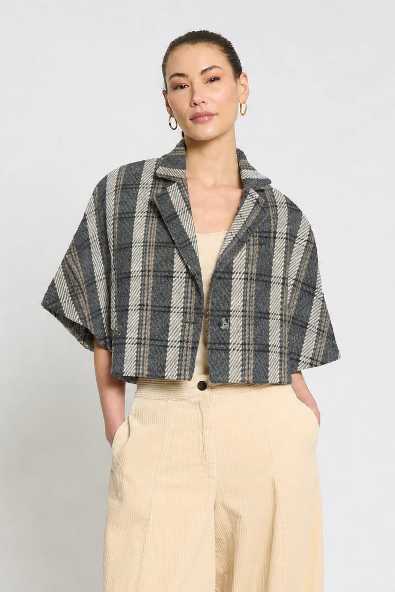 Camel Plaid Lyla Cape Jacket