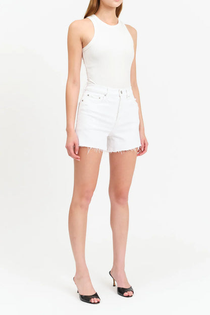 Botton Line High Rise White Denim Short