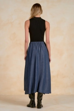Navy Black Mock Neck Maxi Dress