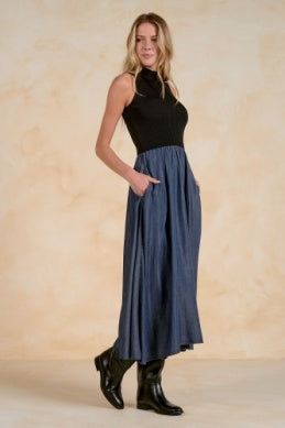 Navy Black Mock Neck Maxi Dress