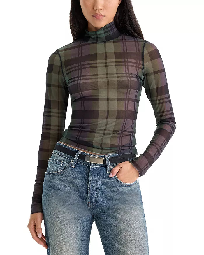 Navy Green Mesh Turtleneck