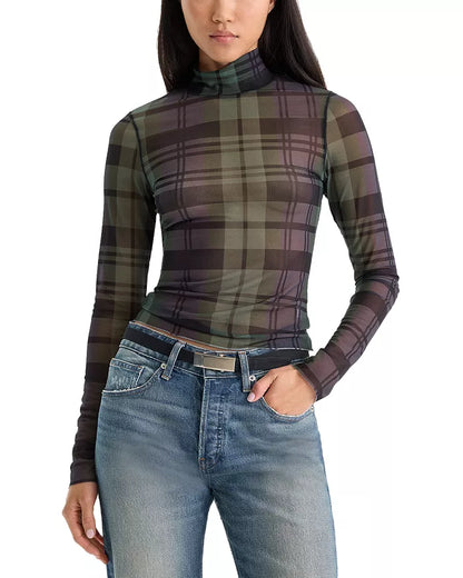 Navy Green Mesh Turtleneck