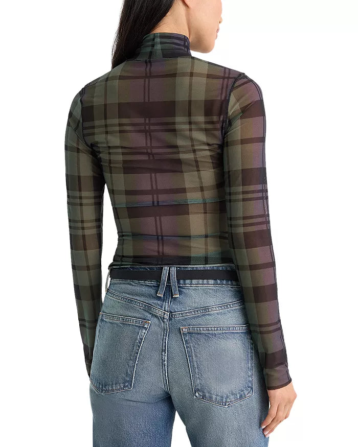 Navy Green Mesh Turtleneck
