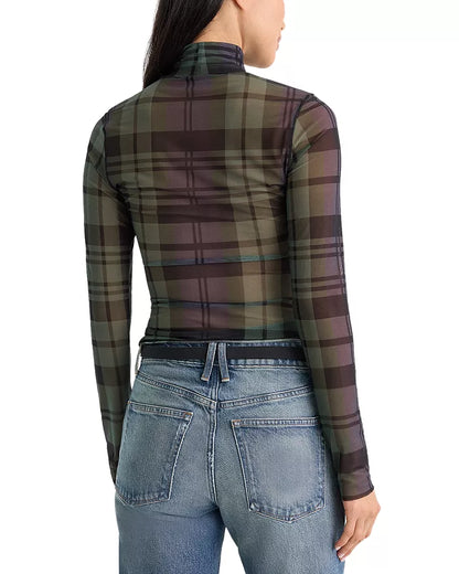 Navy Green Mesh Turtleneck