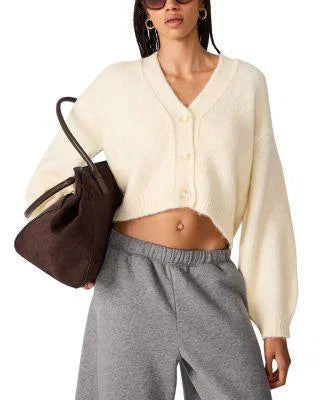 Cream V Neck Button Front Mica Sweater