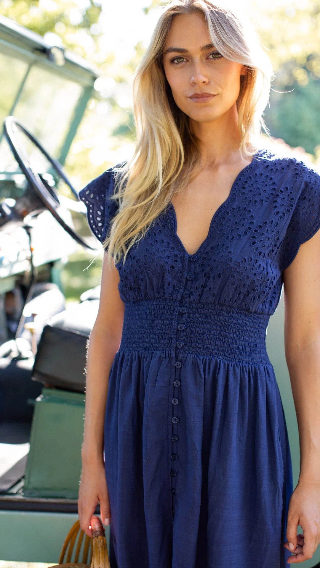 Fiona Dress - Navy Eyelet