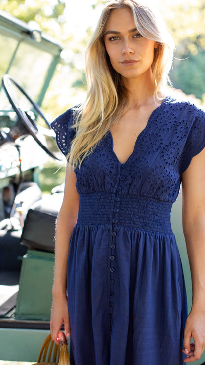 Fiona Dress - Navy Eyelet