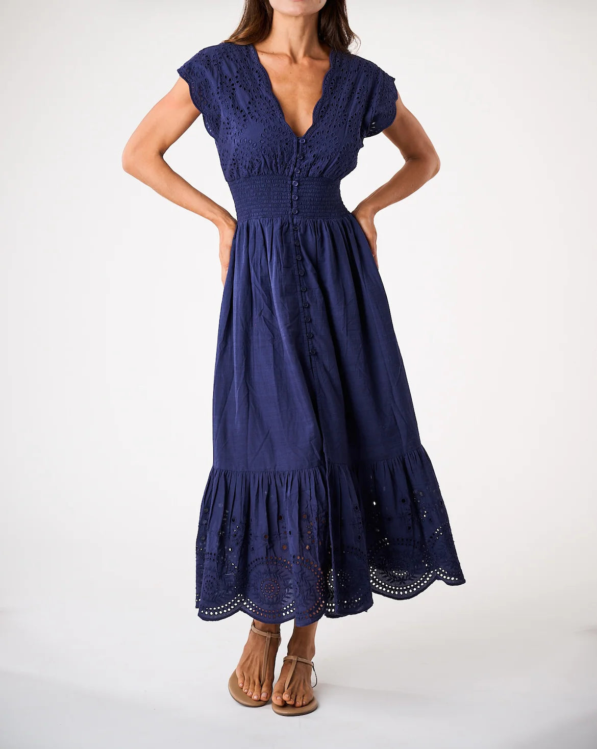Fiona Dress - Navy Eyelet