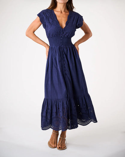 Fiona Dress - Navy Eyelet