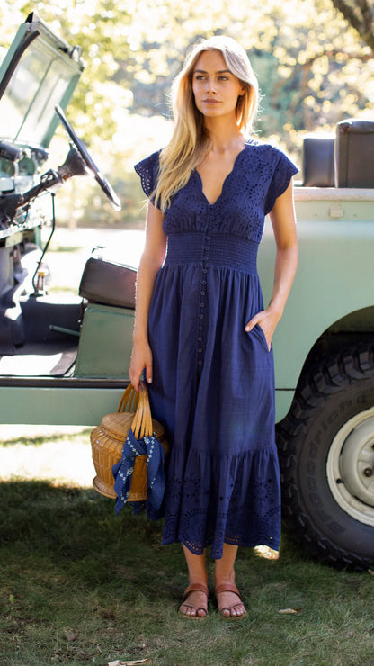 Fiona Dress - Navy Eyelet