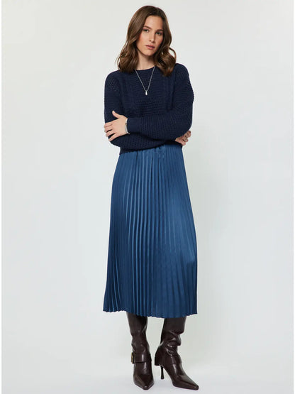 Navy Pullover Sweater Pleated Dress Set