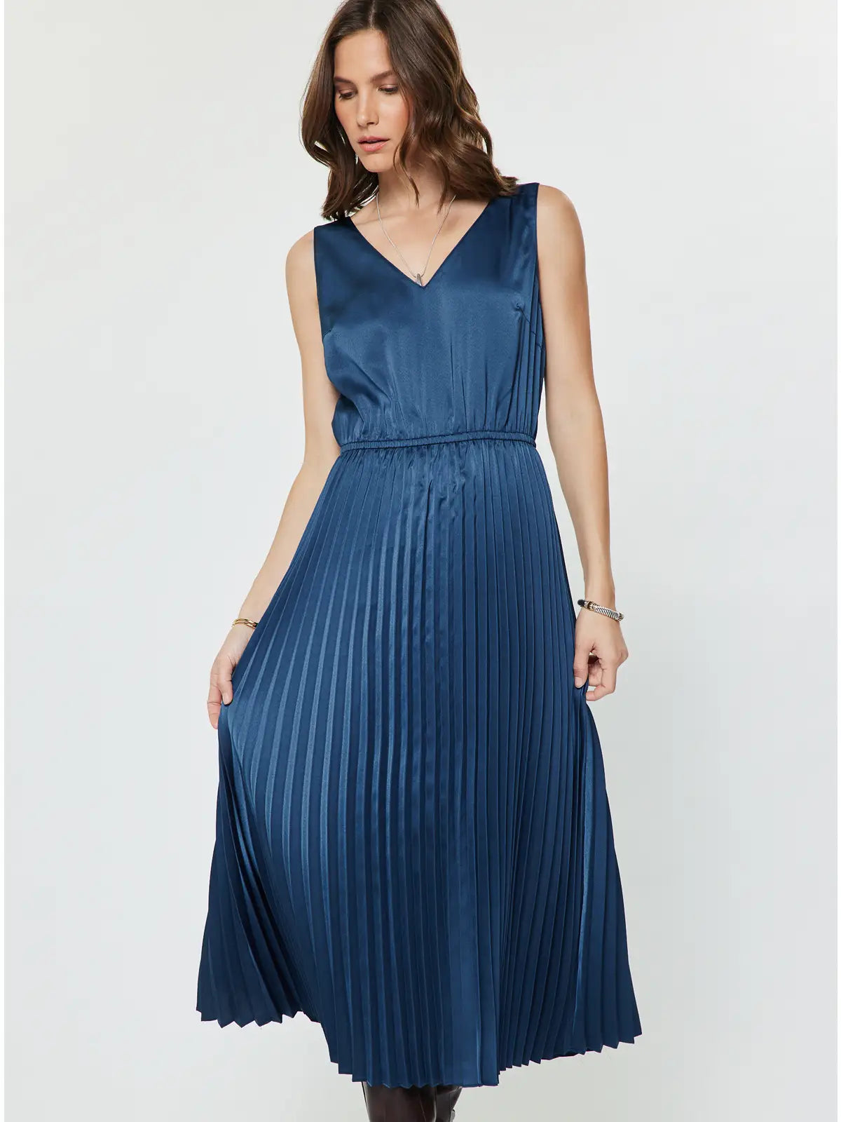 Navy Pullover Sweater Pleated Dress Set