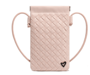 Shell Pink Woven Vegan Leather Phone Bag