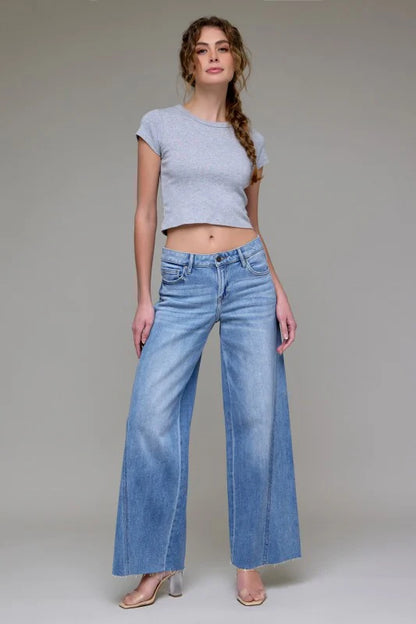 Medium Light Nori Forward Seam Mid Rise Wide Leg Jean