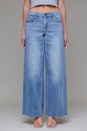 Medium Light Nori Forward Seam Mid Rise Wide Leg Jean