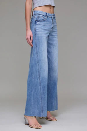 Medium Light Nori Forward Seam Mid Rise Wide Leg Jean