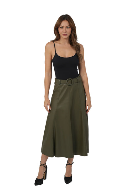 Olive Leather Mercedes Skirt