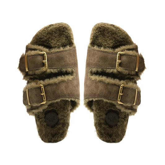 Olive  Fur Two Strap Clog