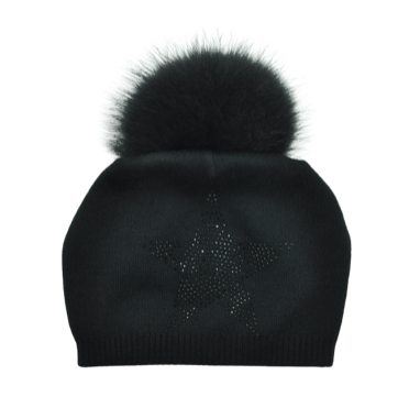 Black Big Star Hat With Removable Pom Pom