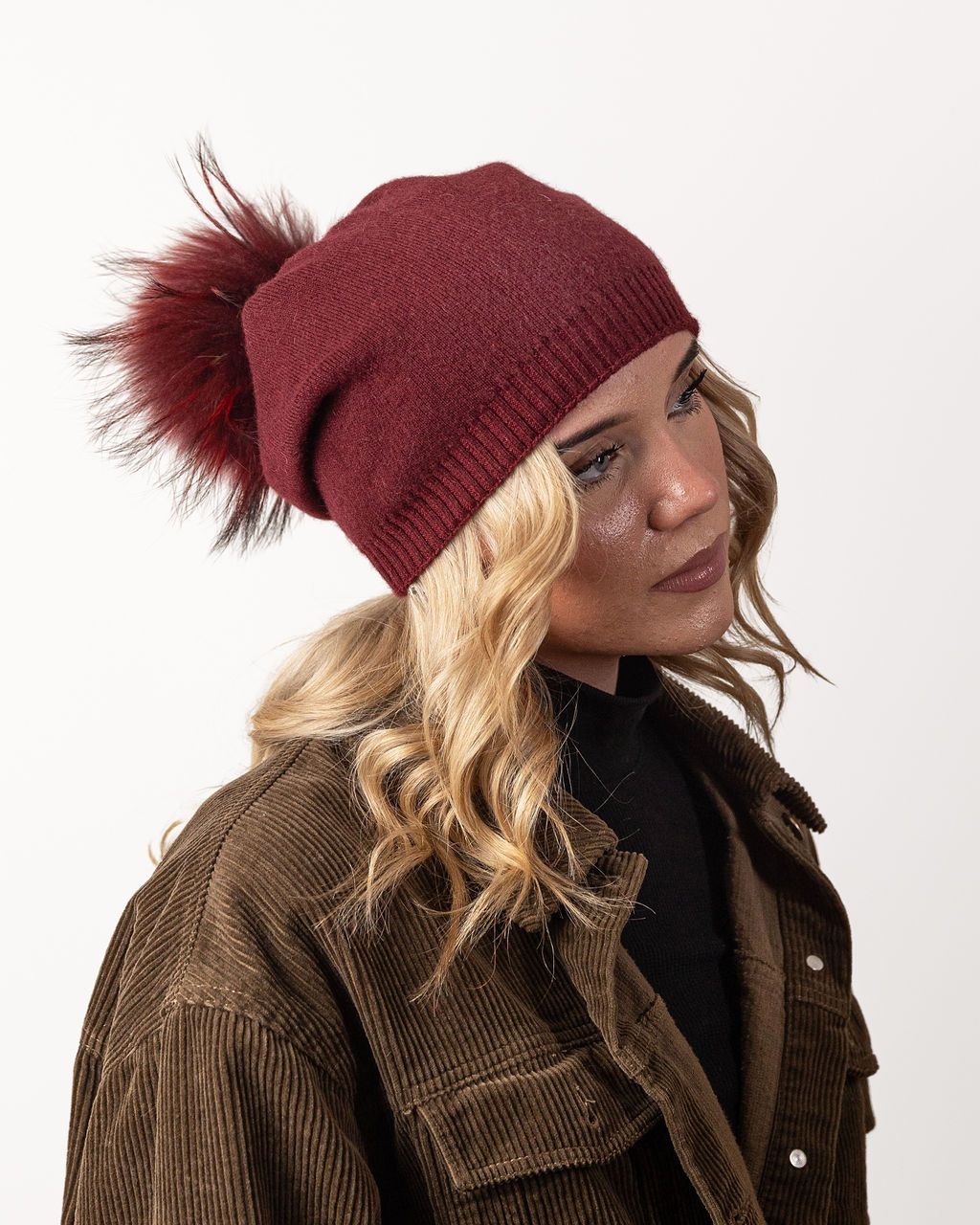 Wine Beanie Hat With Removable Pom Pom