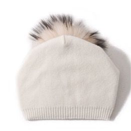 Cream Beanie Hat With Removable Pom Pom