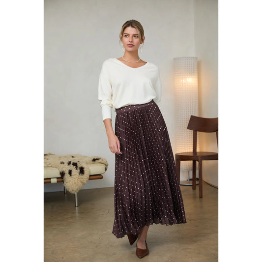 Brown and Ivory Polka Dot Maxi Skirt