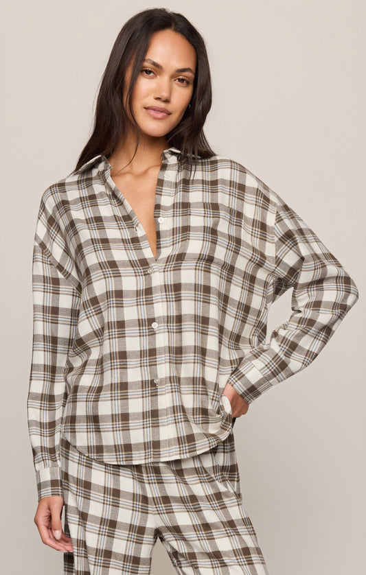 Cocoa Bean River Plaid Button Up