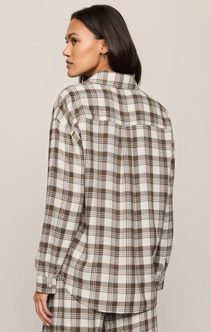 Cocoa Bean River Plaid Button Up