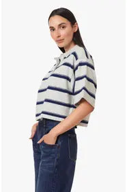 Heather Grey Striped Rugby Polo Sweater