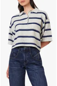 Heather Grey Striped Rugby Polo Sweater
