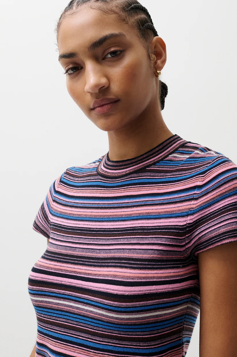 Selene Short Sleeve Sweater Tee - Egyptian Blue Stripe