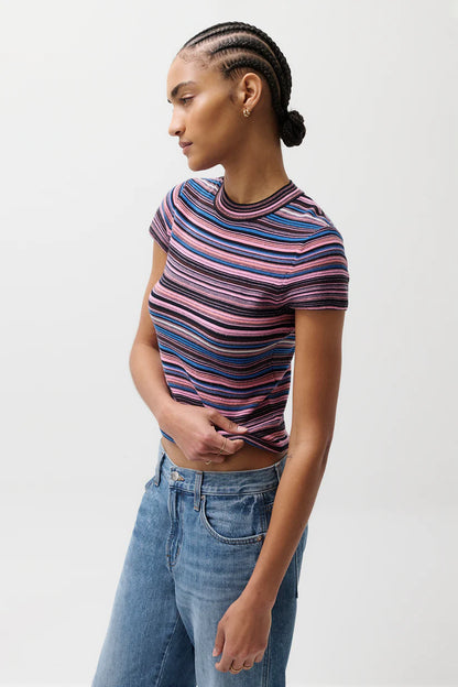 Selene Short Sleeve Sweater Tee - Egyptian Blue Stripe
