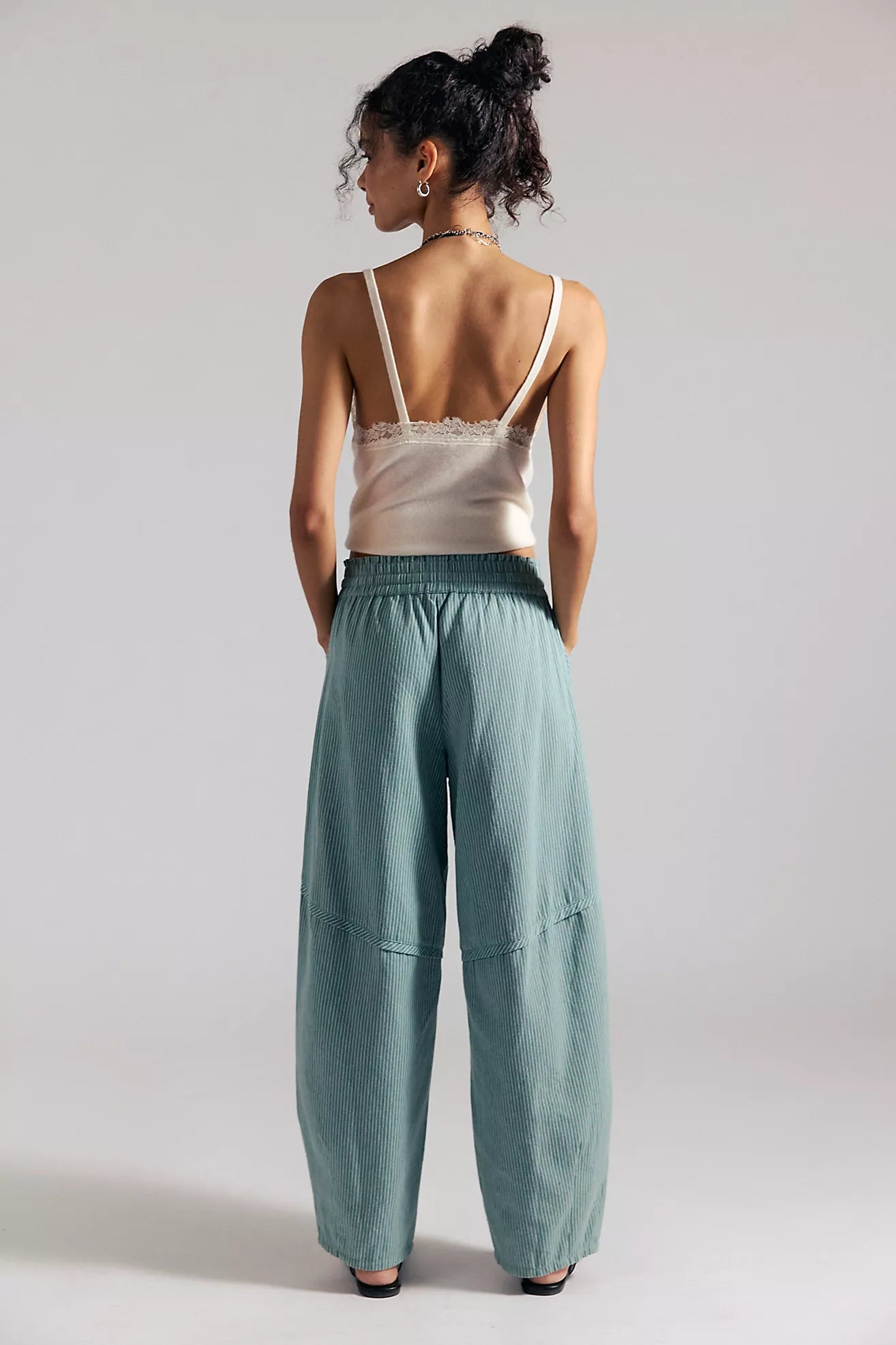 Something Good Pull On Barrel Pant - Blue / Green Stripe