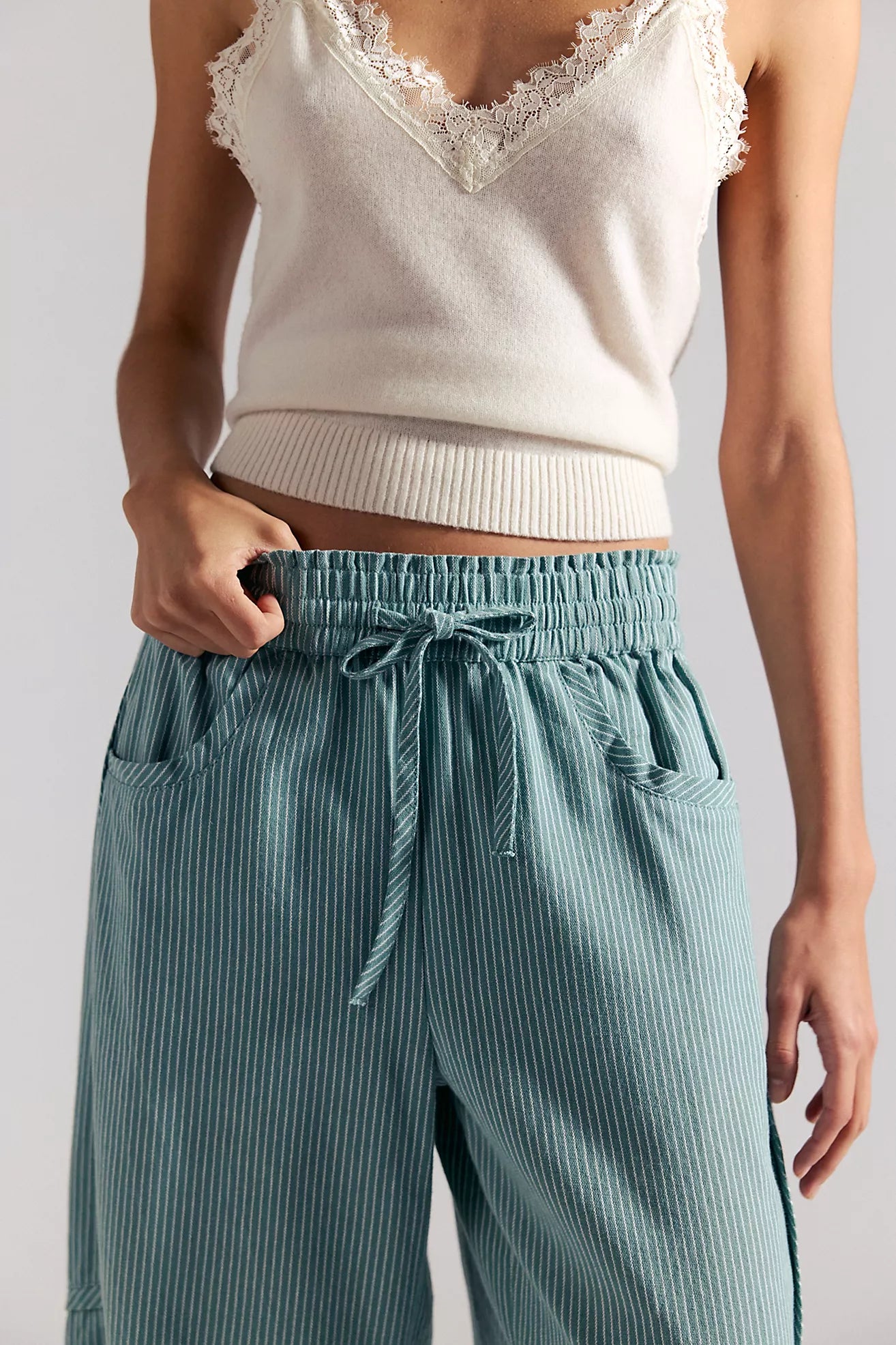 Something Good Pull On Barrel Pant - Blue / Green Stripe