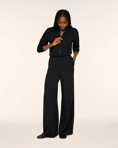 Black LS Shawl Collar Half Zip Jumpsuit
