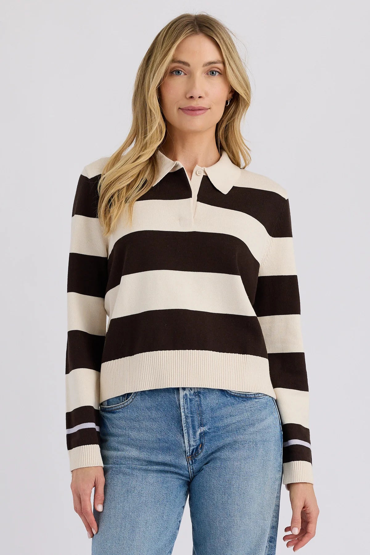 Chocolate Cream Striped Polo Sweater