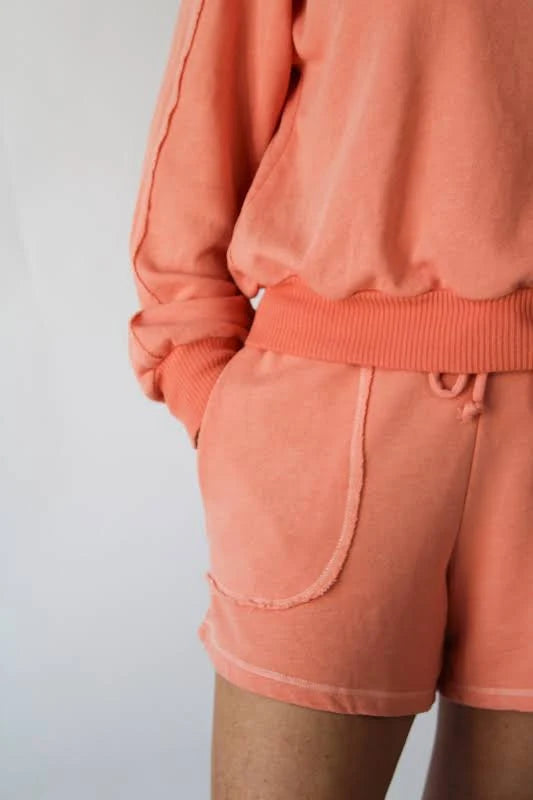Contrast Stitch Sweat Shorts- Vintage Coral