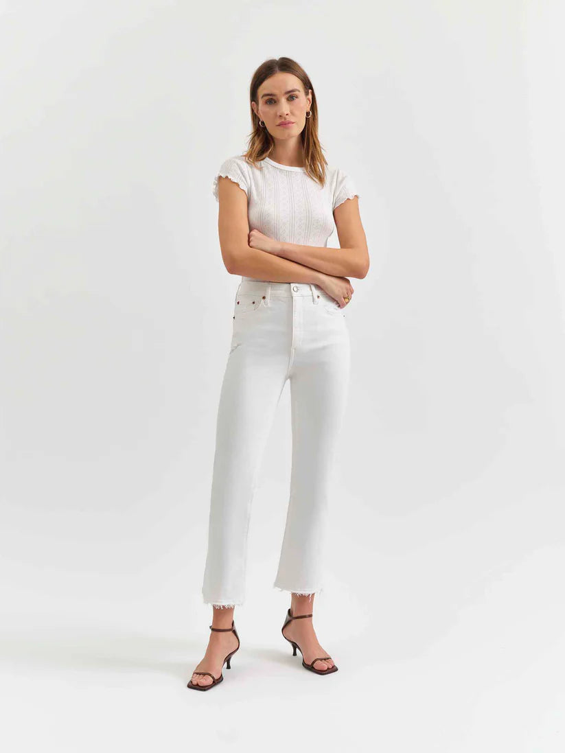 Shy Girl High Rise Crop Flare Jean - White