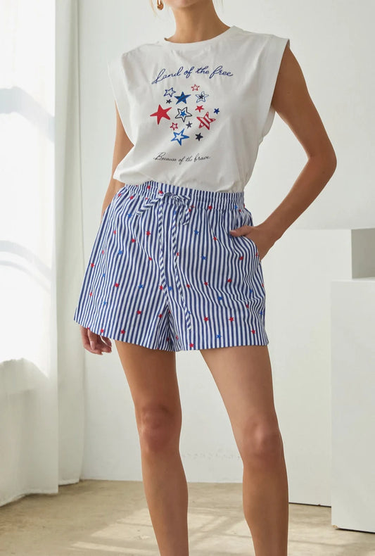 Patriotic Striped Short With Stars