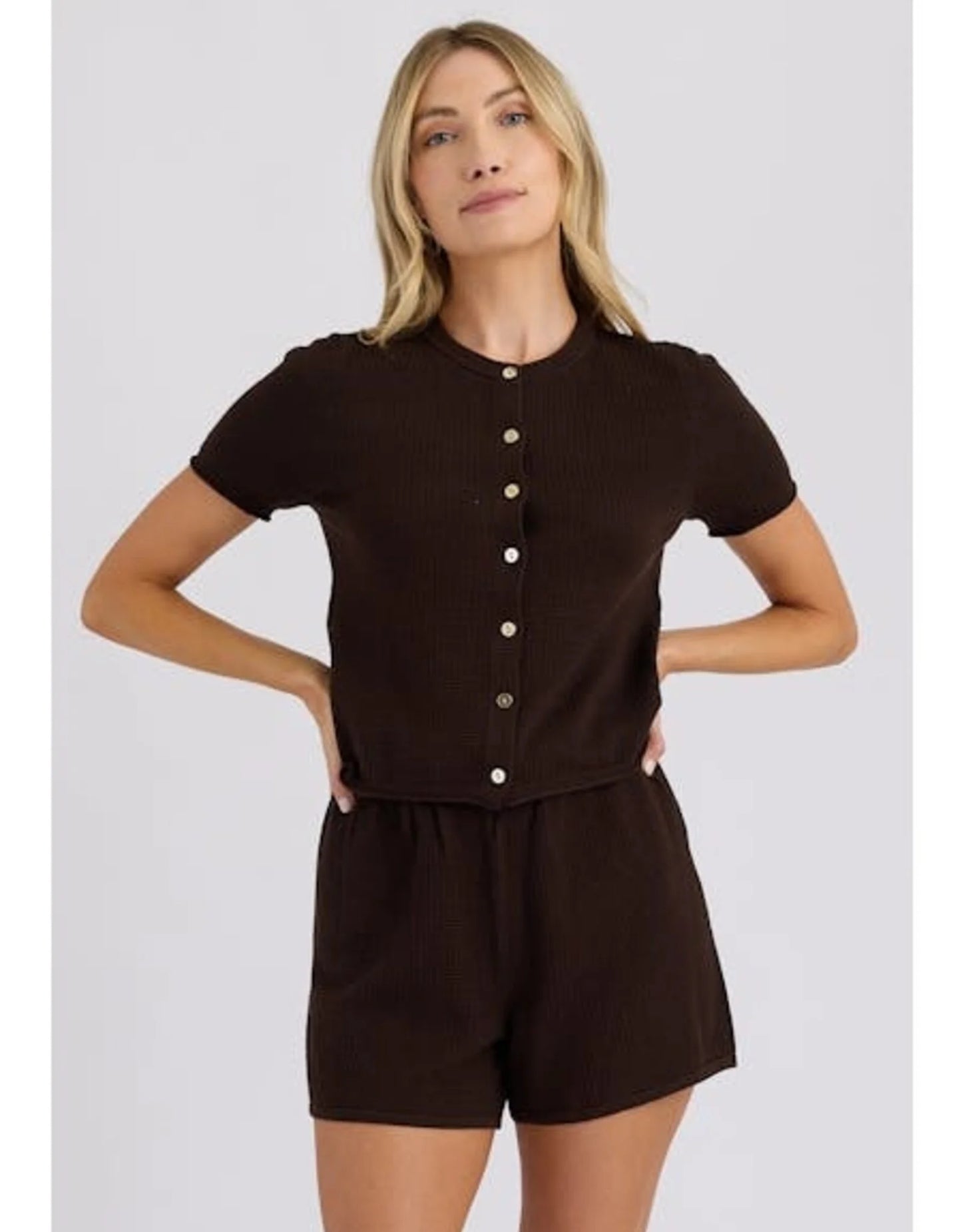 Carob Short Sleeve Cardigan