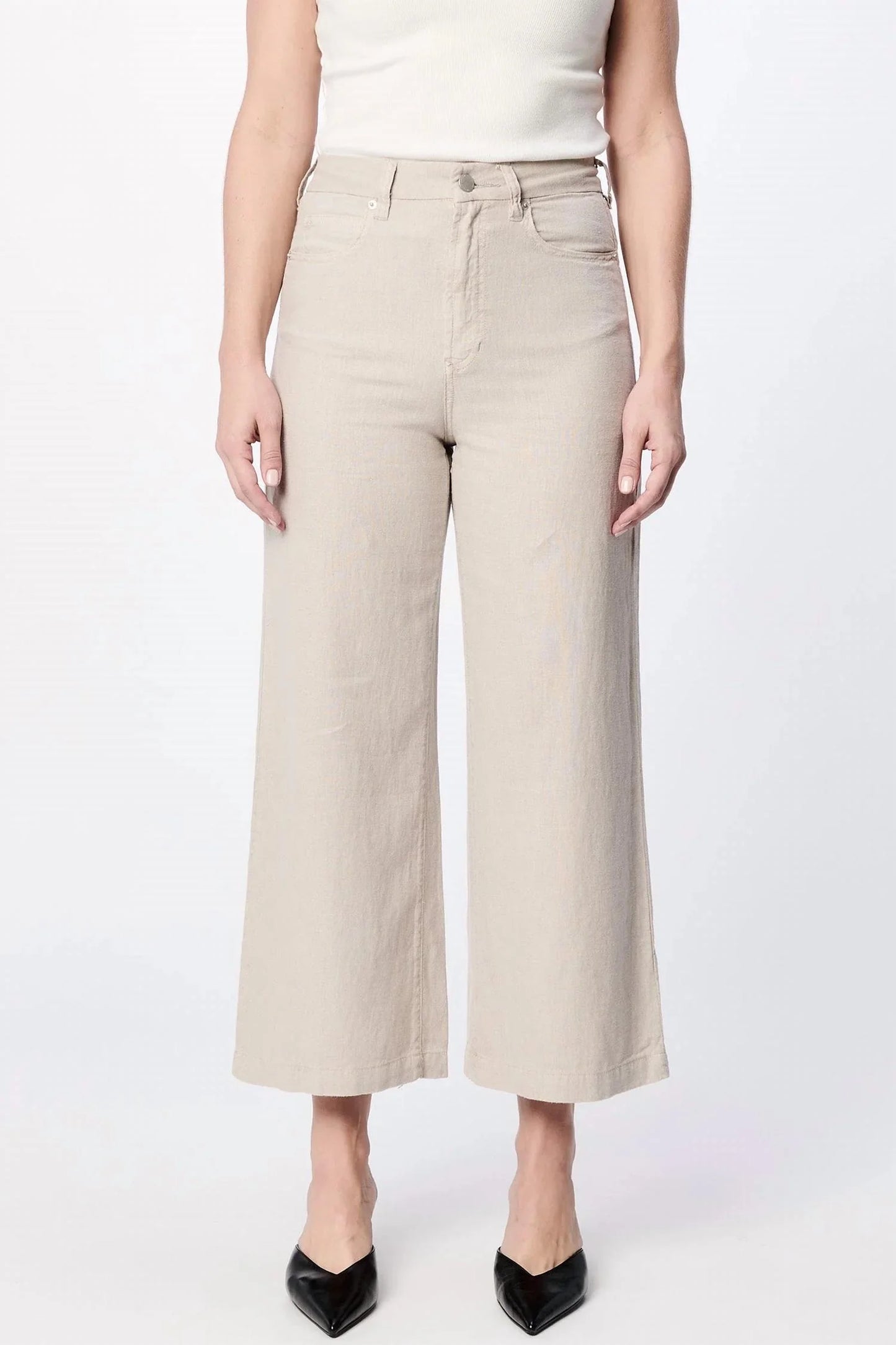 Audrey High Rise Cropped Wide Leg Pant- Stone